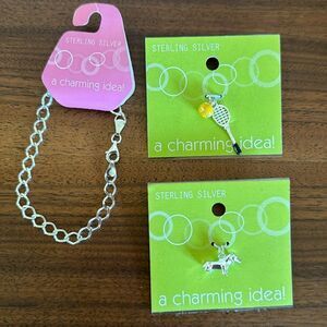 a charming idea! Sterling silver lobster claw closure bracelet 2 charms. New.